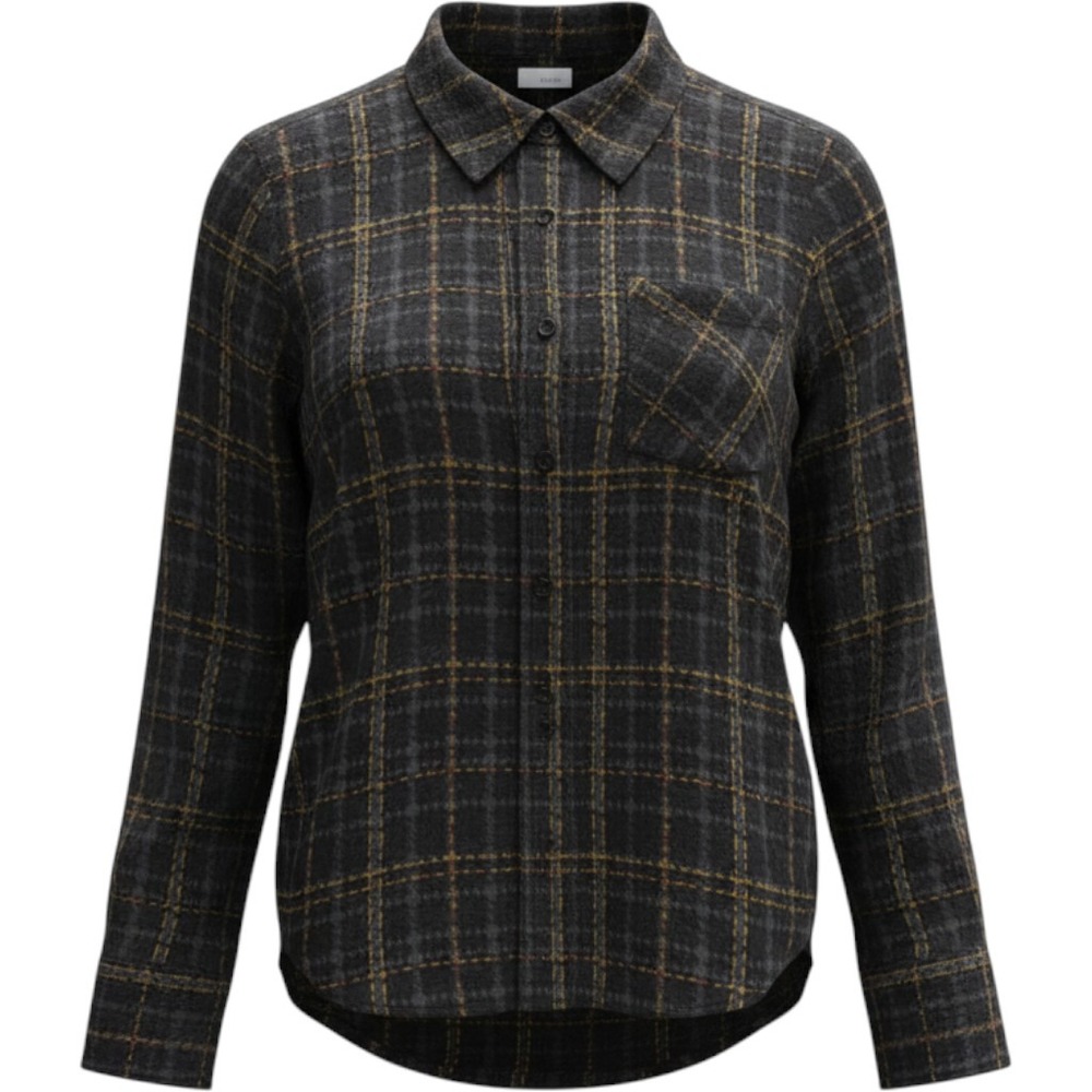 Ecru Button Down Shirt Womens Small Silk Blend Tweed Plaid Dark Academia Office